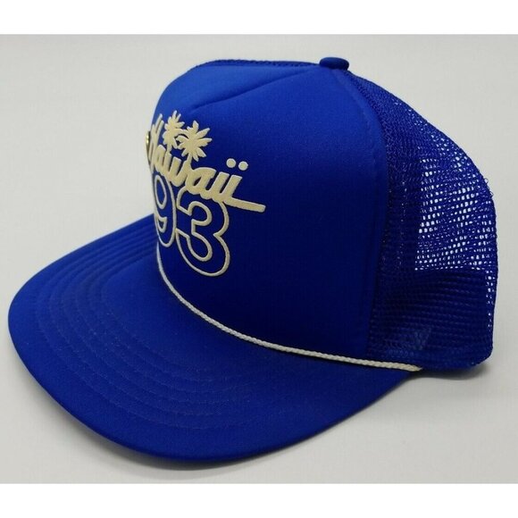 VTG "Hawaii 93" & Pearl Harbor Pin Trucker Hat Snapback Mesh Cap Blue 1993 OSFA - Picture 4 of 6